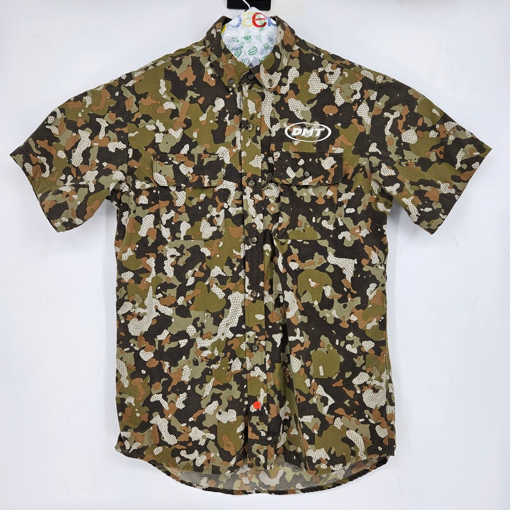 Duck Camp Shirt Mens Large Camouflage Short Sleeve Camo‎ Button Down Vented